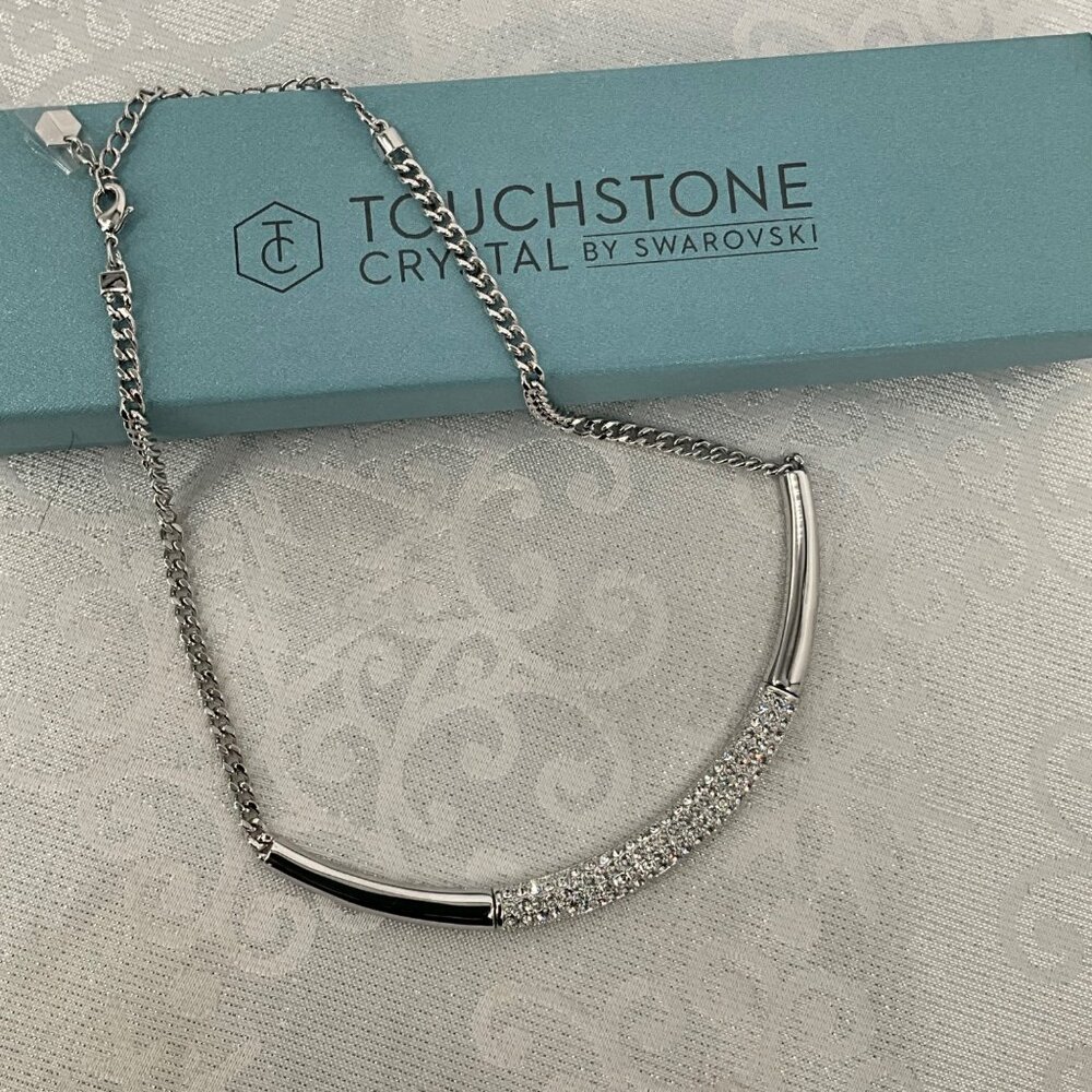 Swarovski‎ Touchstone Silver Tone Necklace With Rhinestone Bar